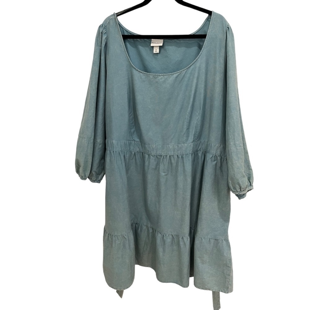 Ava & Viv Womens Plus Size Green 3/4 Sleeve Ruffle Hem Dress Copper Size 2X NWOT